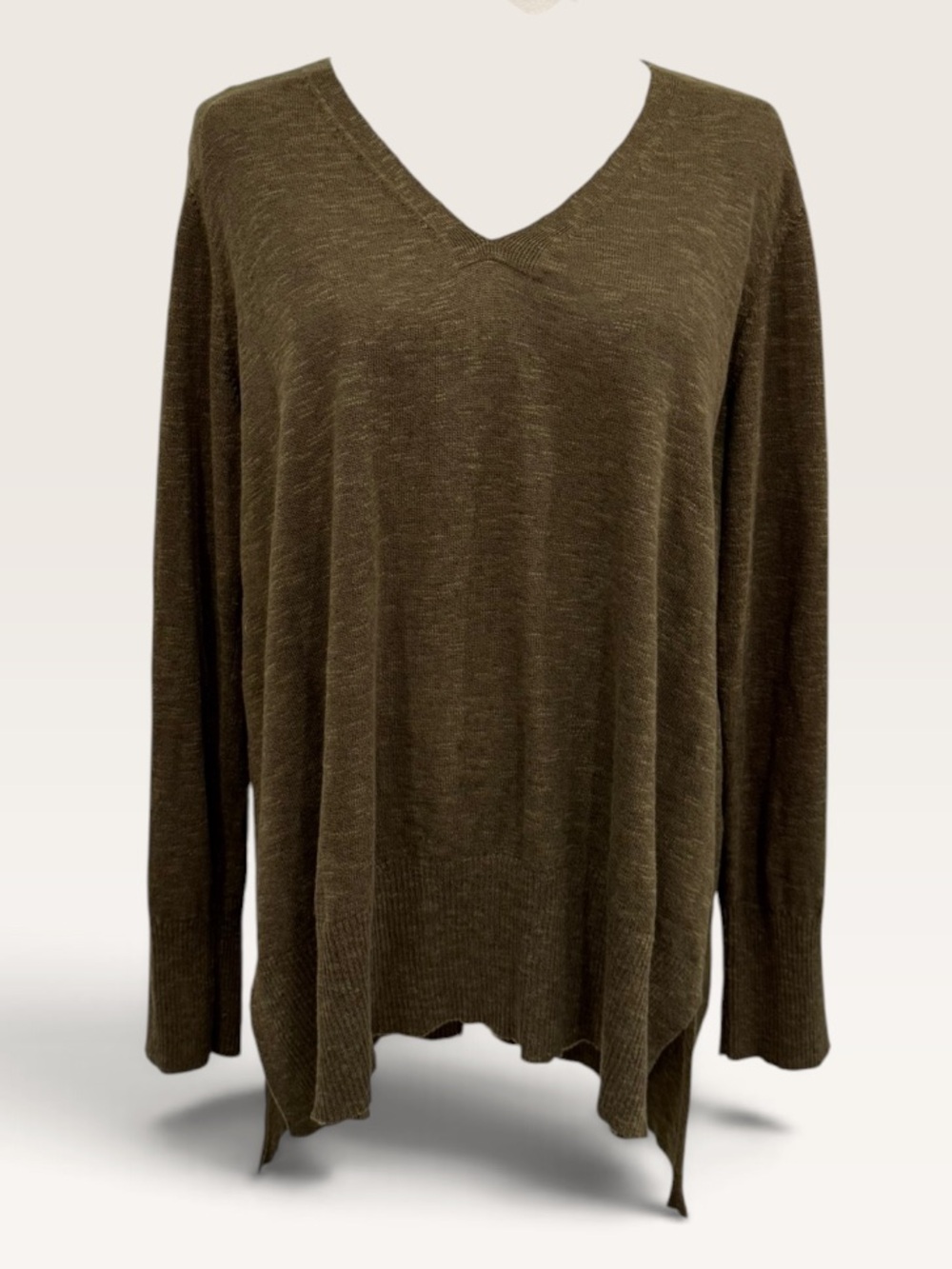 Eileen Fisher Organic Linen & Organic Cotton V-Neck Sweater Branch NWT $188